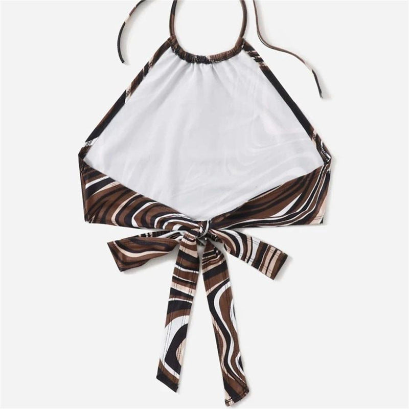 Damen trendiges Halter-Top mit elegantem Wickel-Design und grafischem Print R&B