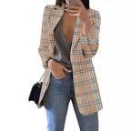 Damen nan taillierter Karoblazer Longline mit strukturierter Schulterpartie und offener Front R&B