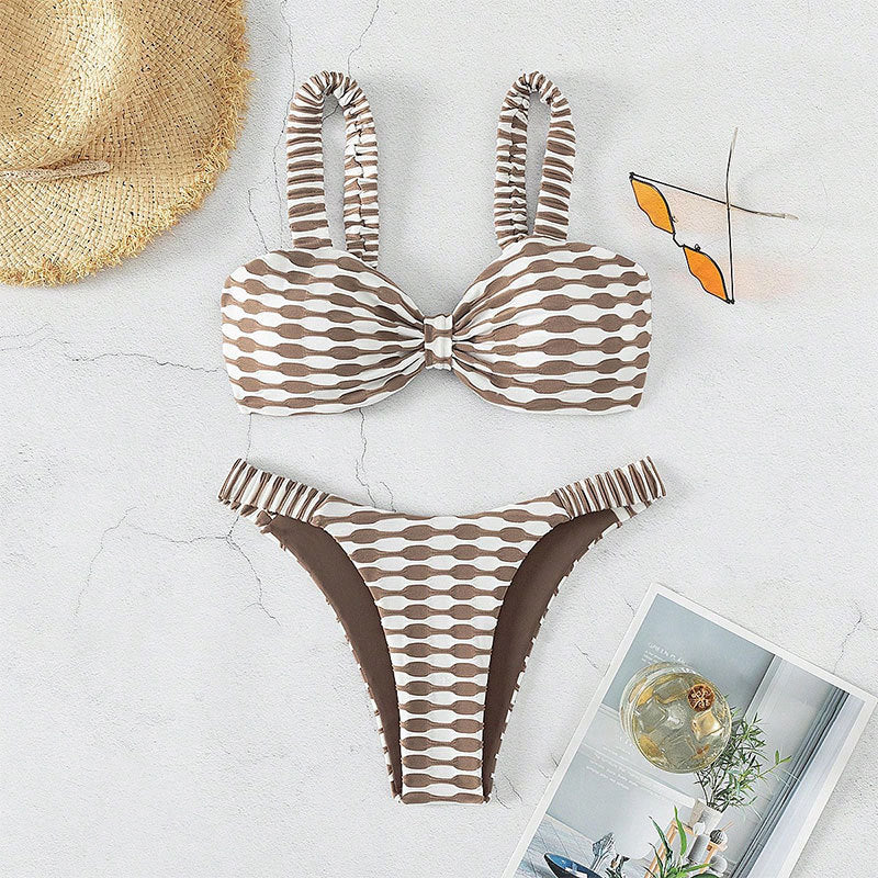 Damen Bandeau-Bikini mit einzigartigem Muster und verstellbaren Trägern