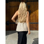 Damen ärmellose Blazer mit Bindegürtel und hoher Taillierung R&B