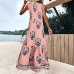 Damen Maxikleid mit elegantem floralem Muster und tiefem V-Ausschnitt R&B