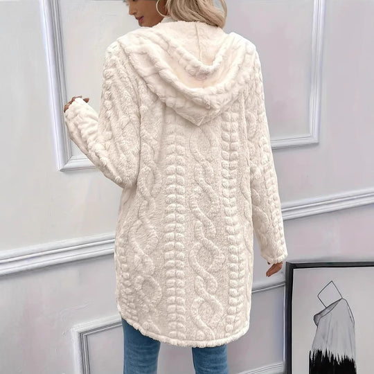 Damen Plüschjacke mit Kapuze und Knopfverschluss R&B