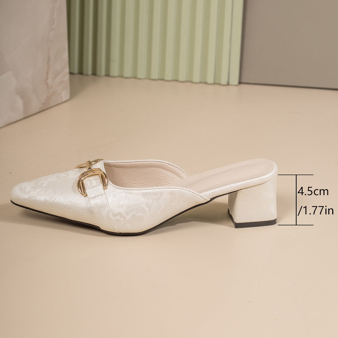 Damen elegante Slingback-Pantoletten mit hochwertiger Ledereinfassung und verziertem Blockabsatz R&B