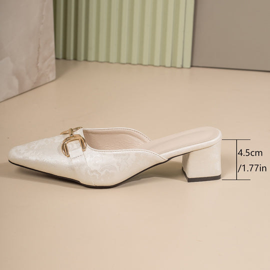 Damen elegante Slingback-Pantoletten mit hochwertiger Ledereinfassung und verziertem Blockabsatz R&B