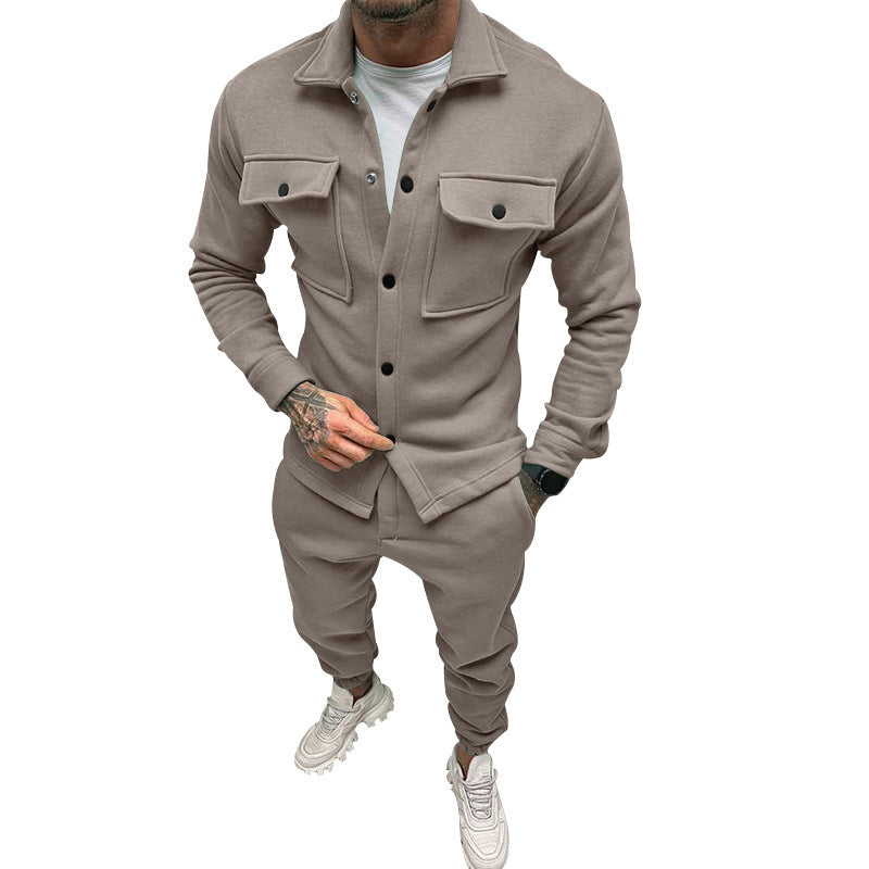 Herren nan utilitaristisches Sweat-Trainingsset mit Overshirt, Brustklappen und konisch geschnittener Joggerhose R&B