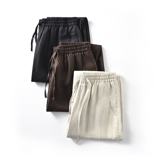Damen Locker geschnittene Leinenhose mit elastischem Bund R&B