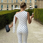 Damen Polka-Dot-Einteiler mit asymmetrischem Schnitt R&B