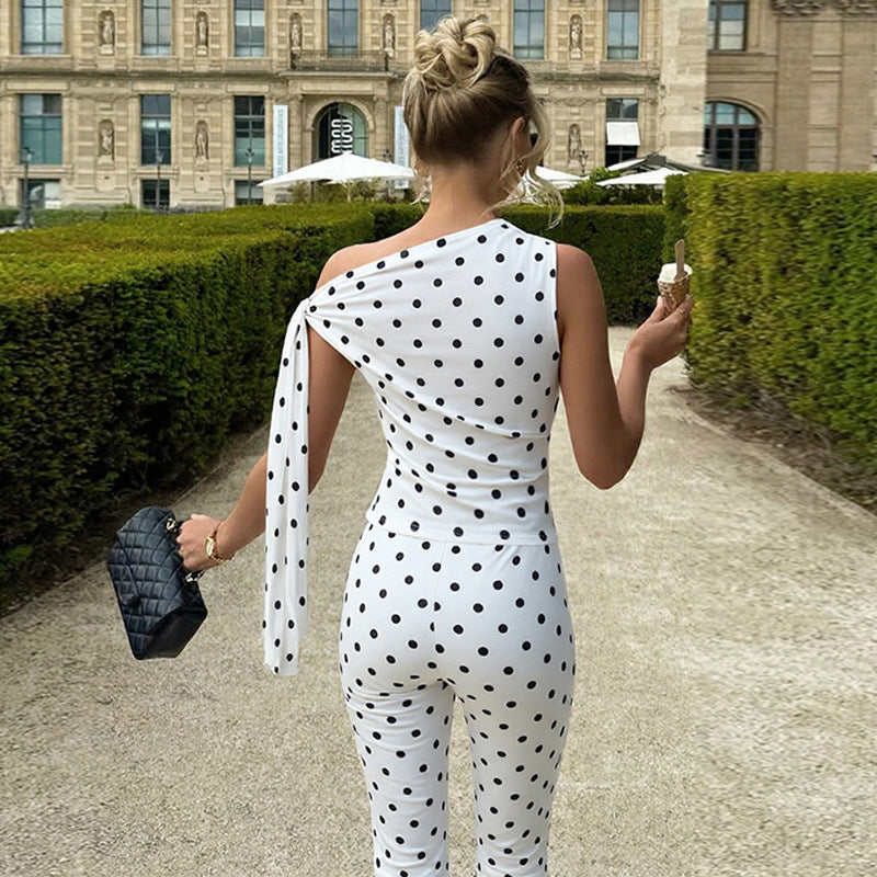 Damen Polka-Dot-Einteiler mit asymmetrischem Schnitt R&B