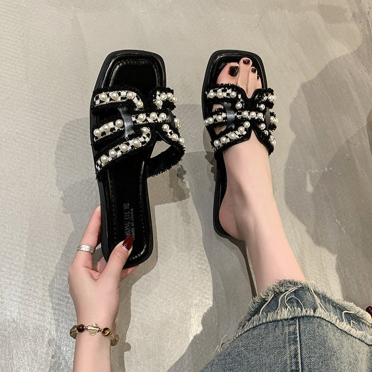 Damen elegante Mules mit Perlenverzierung R&B