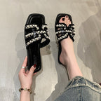 Damen elegante Mules mit Perlenverzierung