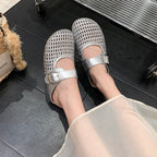 Damen Komfortable Riemchen-Clogs mit atemberaubendem Strickdesign