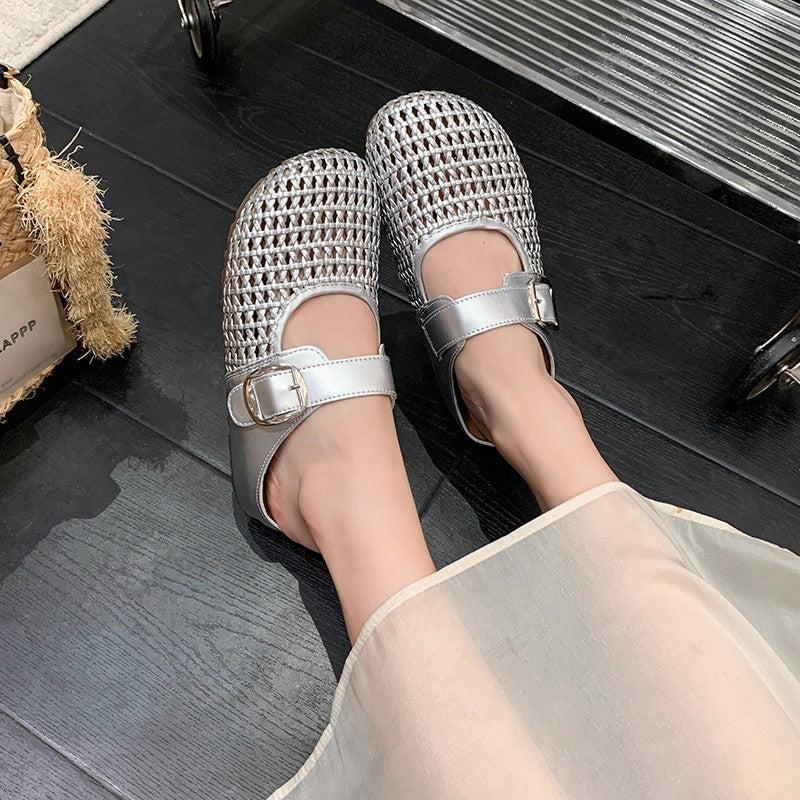 Damen Komfortable Riemchen-Clogs mit atemberaubendem Strickdesign