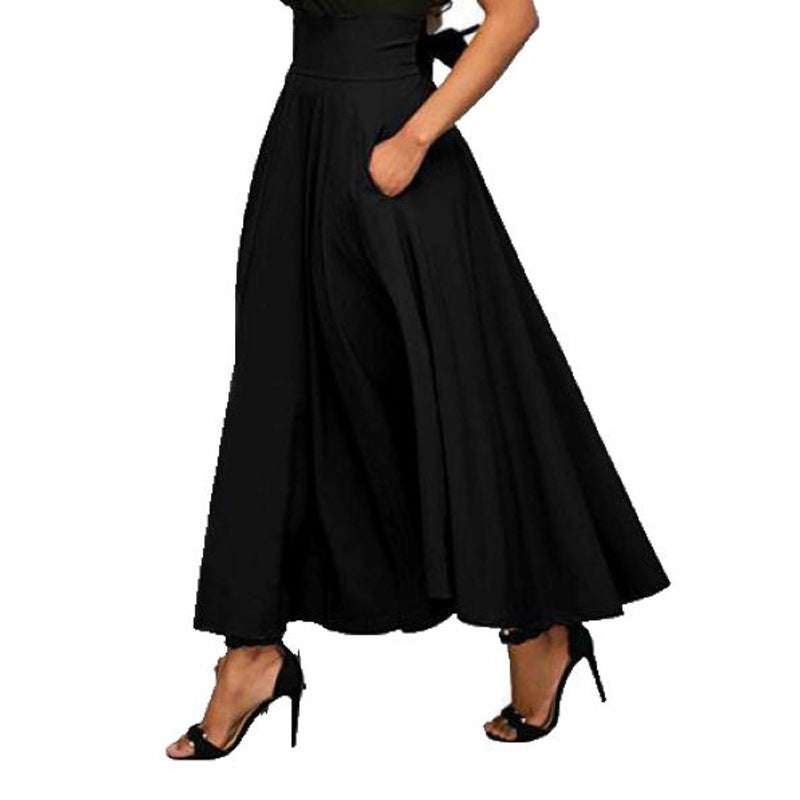 Damen weit geschnittene Palazzo-Hose mit eleganten Taschen und hohem Bund R&B
