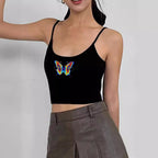 Damen Crop-Top mit motivierendem Statementdruck und feinen Spaghettiträgern R&B