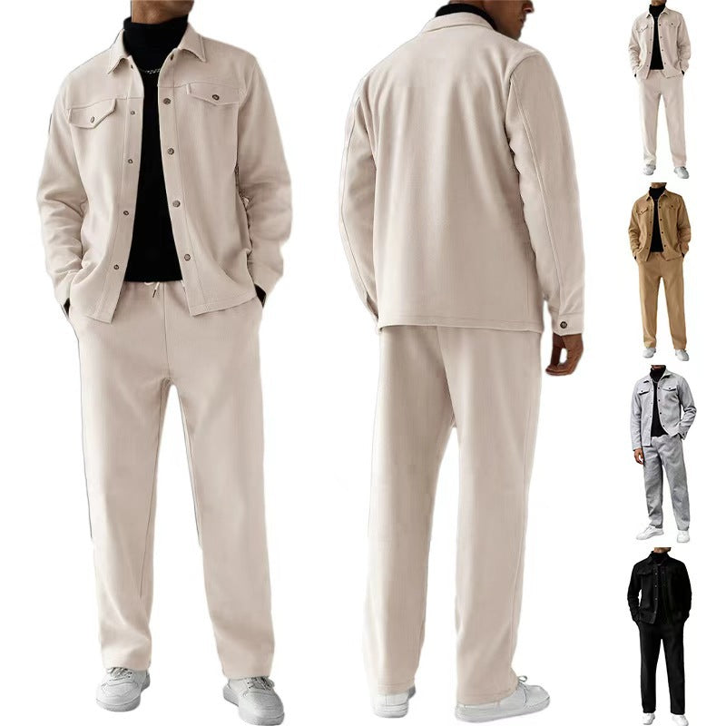 Herren nan zweiteiliges Overshirt- und Relaxhose-Set aus weichem Baumwollfrottee mit Druckknopfleiste und Tunnelzug R&B