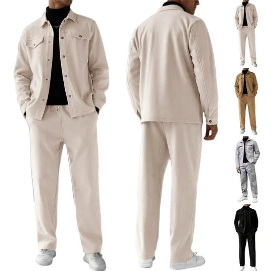 Herren nan zweiteiliges Overshirt- und Relaxhose-Set aus weichem Baumwollfrottee mit Druckknopfleiste und Tunnelzug R&B