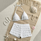 Damen Triangel-Bikini-Set mit strukturierter Oberfläche und passenden Hotpants R&B