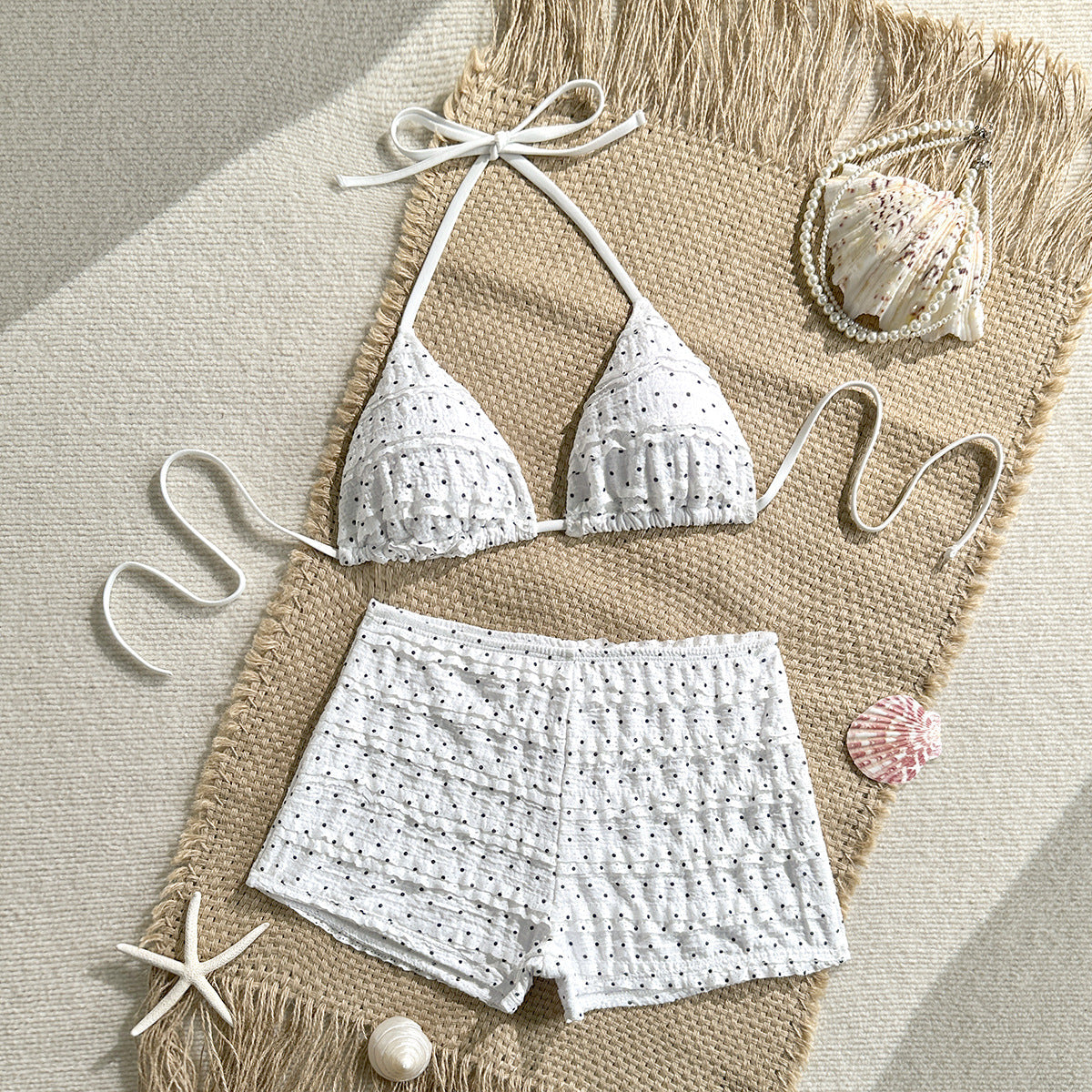 Damen Triangel-Bikini-Set mit strukturierter Oberfläche und passenden Hotpants R&B