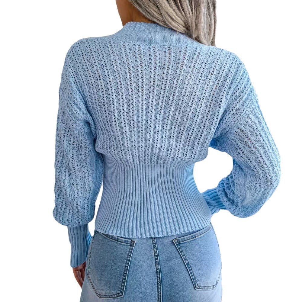 Damen Strickpullover mit tiefem V-Ausschnitt und strukturiertem Zopfmuster R&B