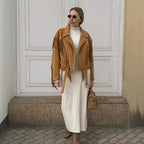 Damen Wildlederjacke mit fransigen Details und taillierbarem Gürtel R&B