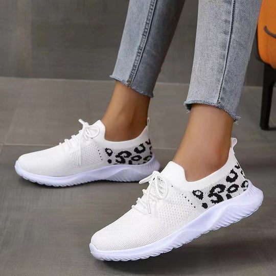 Damen nan atmungsaktiver Strick-Sneaker mit elastischem Einstieg, gepolstertem Komfortfußbett und Animalprint-Fersenbesatz R&B