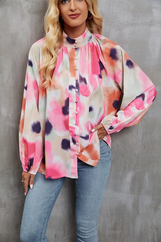 Damen Bluse mit buntem Floral-Print und Schluppenkragen R&B