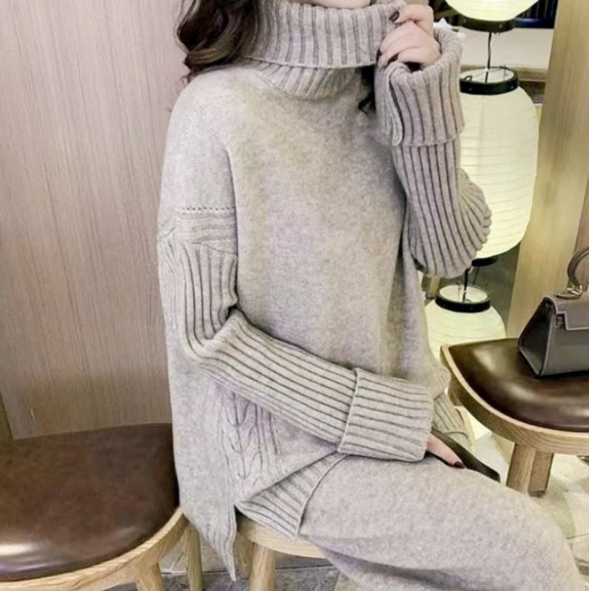 Damen Weicher Strickpullover mit hohen Kragen und lässigem Schnitt R&B