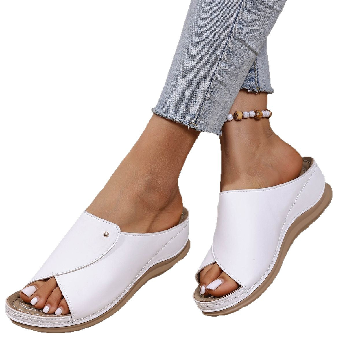 Damen elegante Wedge-Pantoletten mit querliegendem Riemendesign und ergonomischem Fußbett R&B