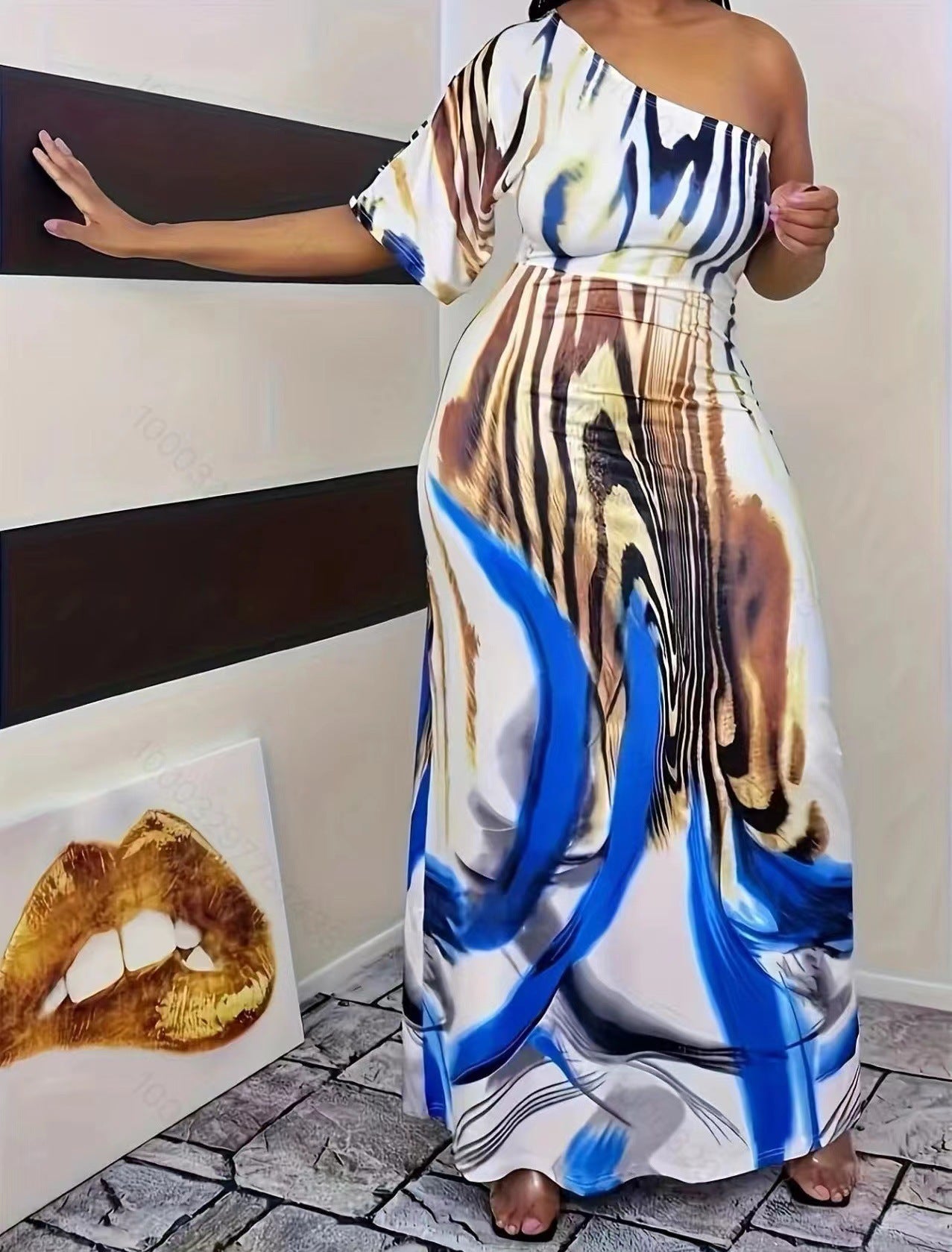 Damen Maxikleid mit asymmetrischem Schnitt und modernem Farbverlauf R&B