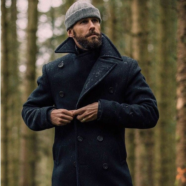 Herren Modischer Doppeltknopf-Mantel mit hohem Kragen R&B