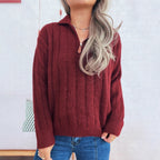 Damen Strickpullover mit kurzer Reißverschlussleiste und Wellenstruktur R&B