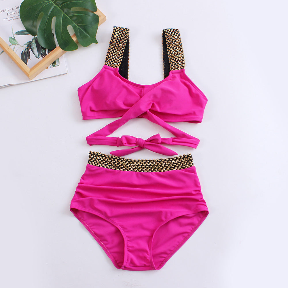 Damen Hochtailliertes Bikini-Set mit stilvollem Wickel-Oberteil R&B