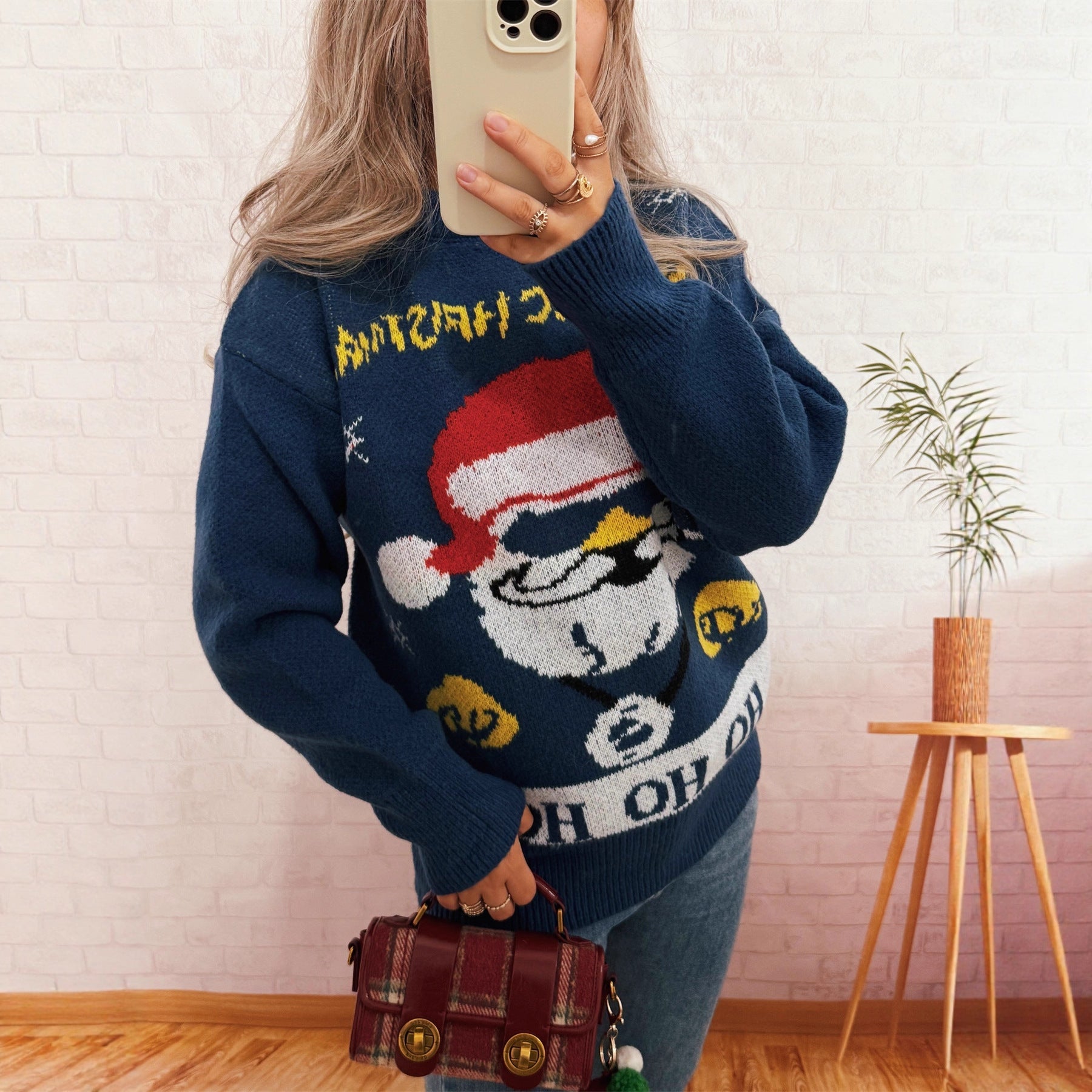 Damen festlicher Strickpullover mit Weihnachtsmotiv R&B