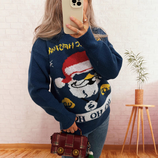 Damen festlicher Strickpullover mit Weihnachtsmotiv R&B