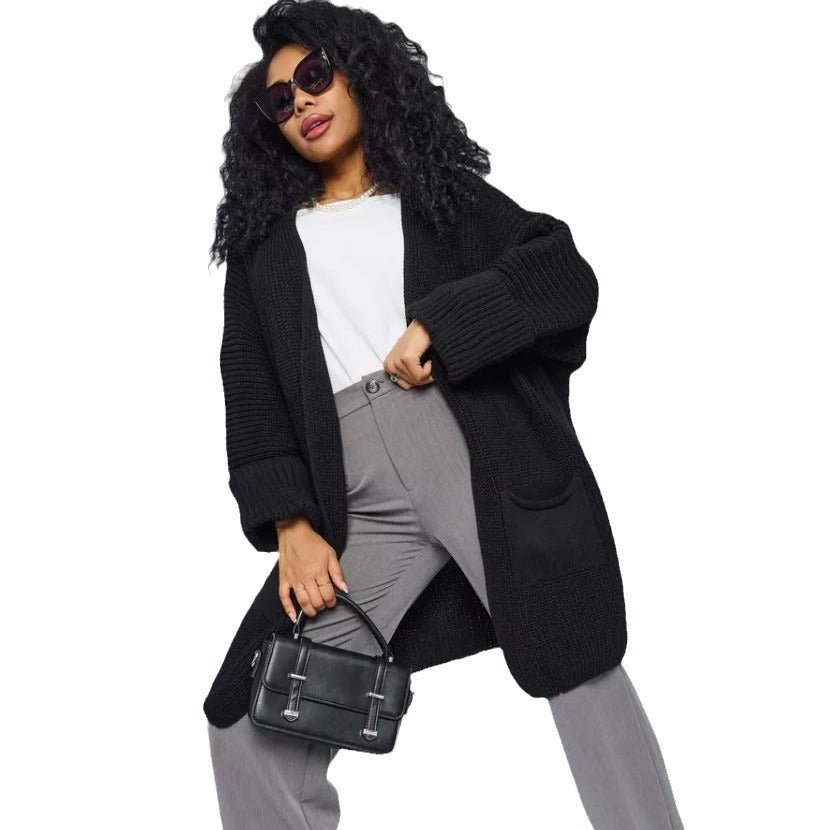 Damen Langer Strickcardigan mit offenen Fronten und praktischen Taschen R&B