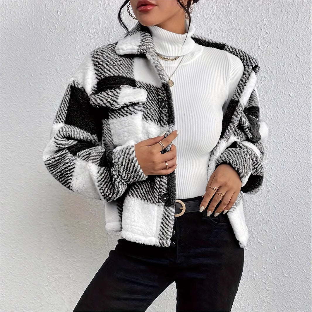 Damen Kuschelige Karojacke mit Umlegekragen R&B