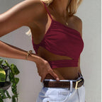 Damen asymmetrisches Crop-Top mit elegantem Wickeldesign R&B