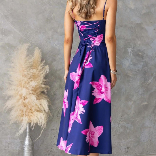 Damen Maxikleid mit floralem Muster und raffiniertem Rüschendetail R&B