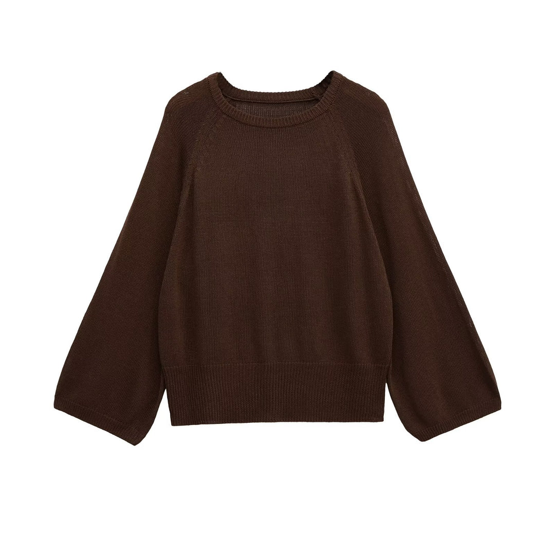 Damen lässiger Pullover mit ballonförmigen Ärmeln und feinem Strick R&B