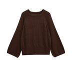 Damen lässiger Pullover mit ballonförmigen Ärmeln und feinem Strick R&B