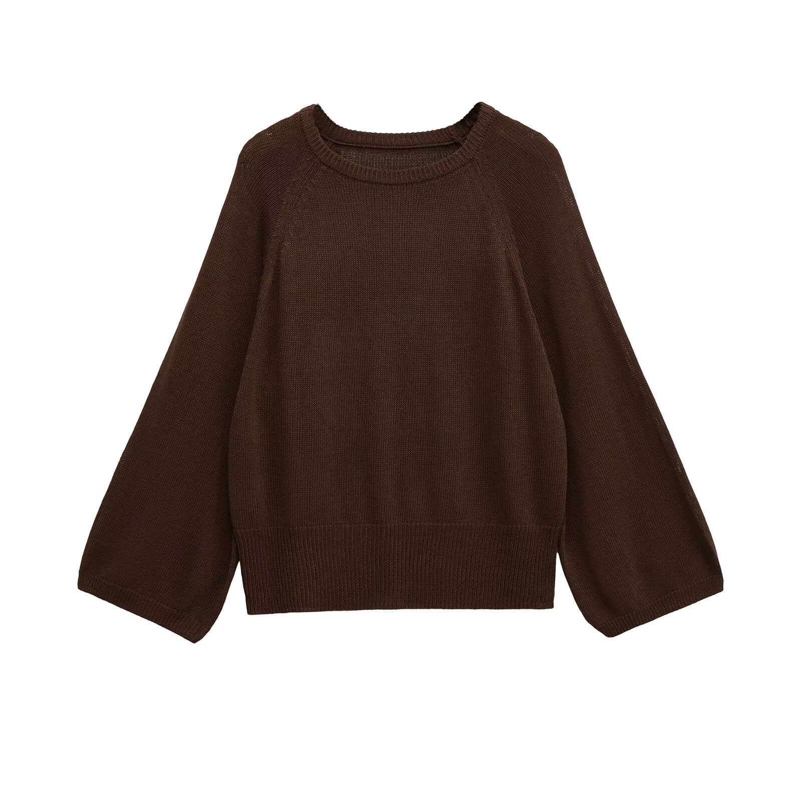 Damen lässiger Pullover mit ballonförmigen Ärmeln und feinem Strick R&B