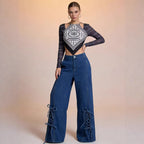 Damen Weite Jeans mit Schnürdetails