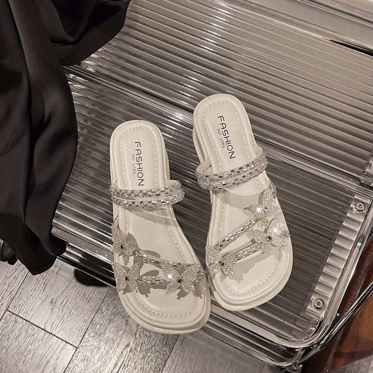 Damen glamouröse Riemensandalen mit funkelnden Schmetterlingsapplikationen R&B