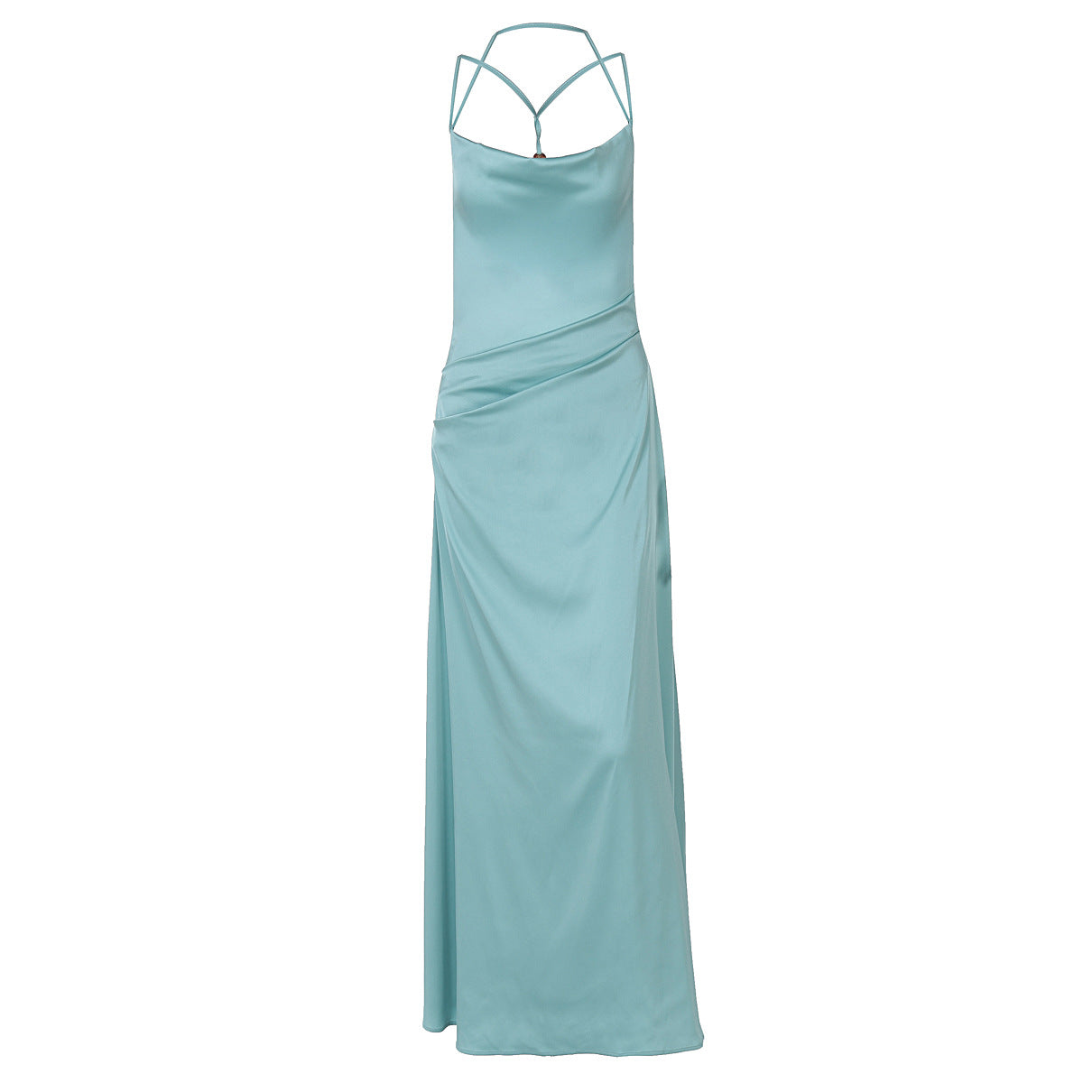 Damen Elegantes Satin-Maxikleid mit raffinierten Spaghetti-Trägern R&B