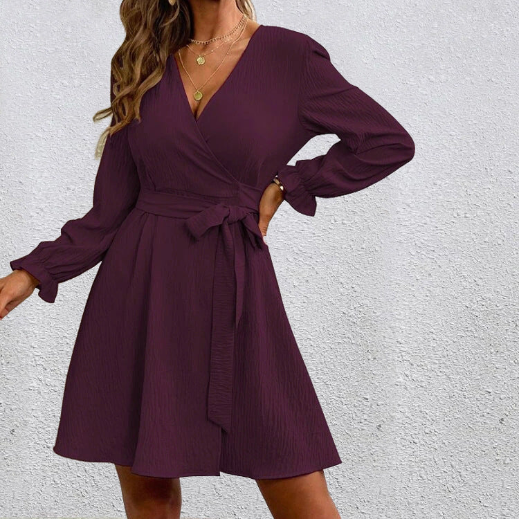 Damen Wickelkleid mit voluminösen Ärmeln R&B