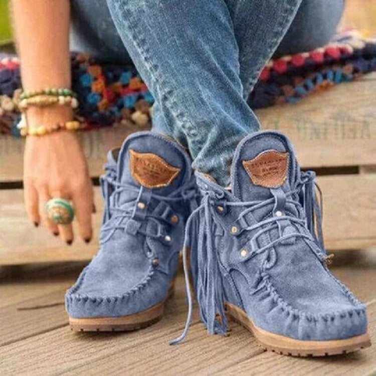 Damen Mokassinstiefel mit modischen Fransen und dekorativen Nähte R&B