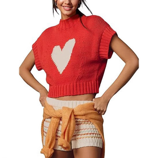 Damen Pullover mit Herzmotiv und kurzem Schnitt R&B