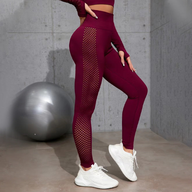 Damen Sportleggings mit Netzdetails und hohem Bund R&B