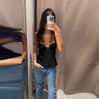 Damen Satin-Cami-Top mit feiner Spitze und verstellbaren Trägern EB