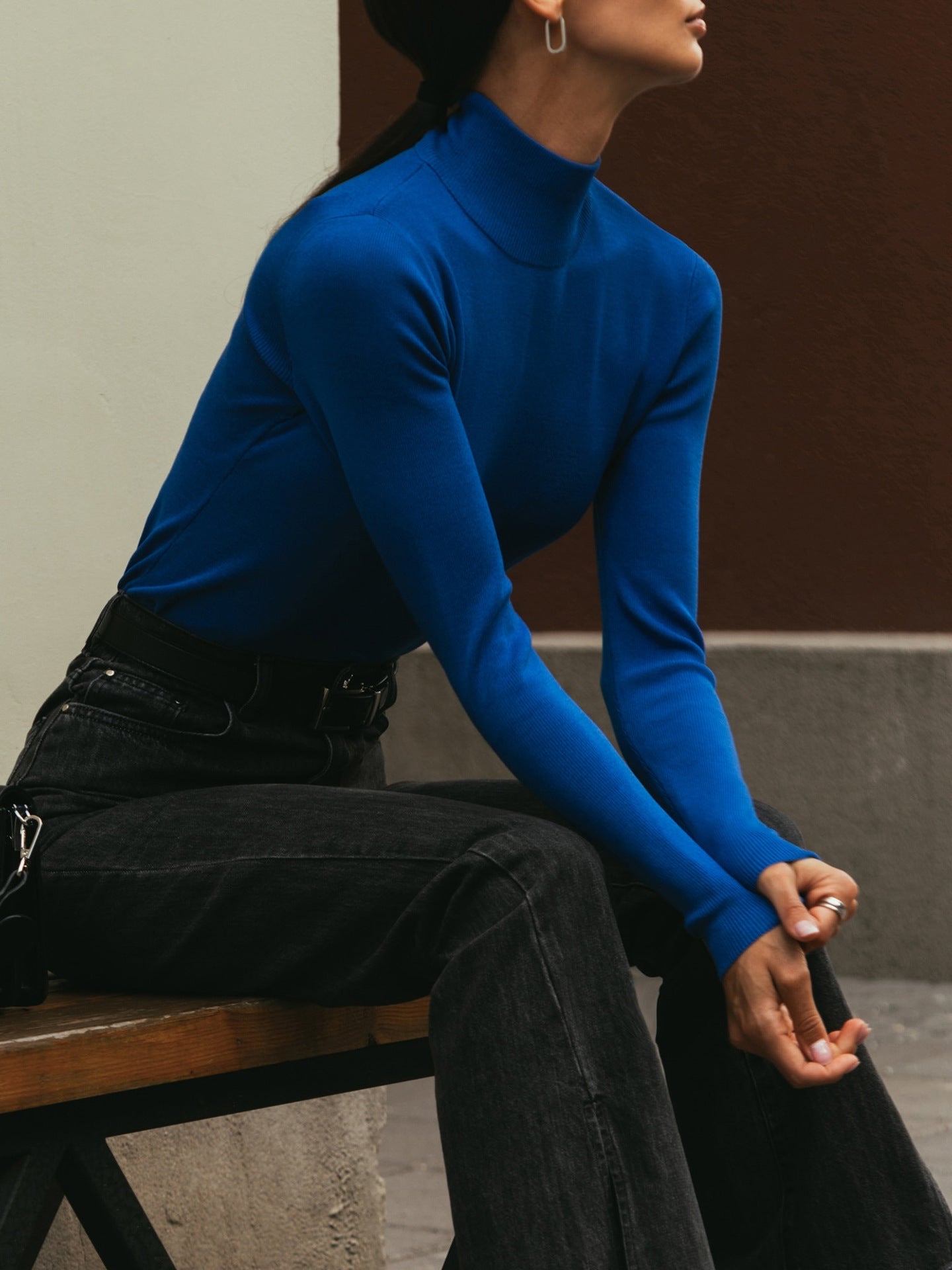Damen Modischer Rollkragenpullover aus weicher Baumwolle R&B